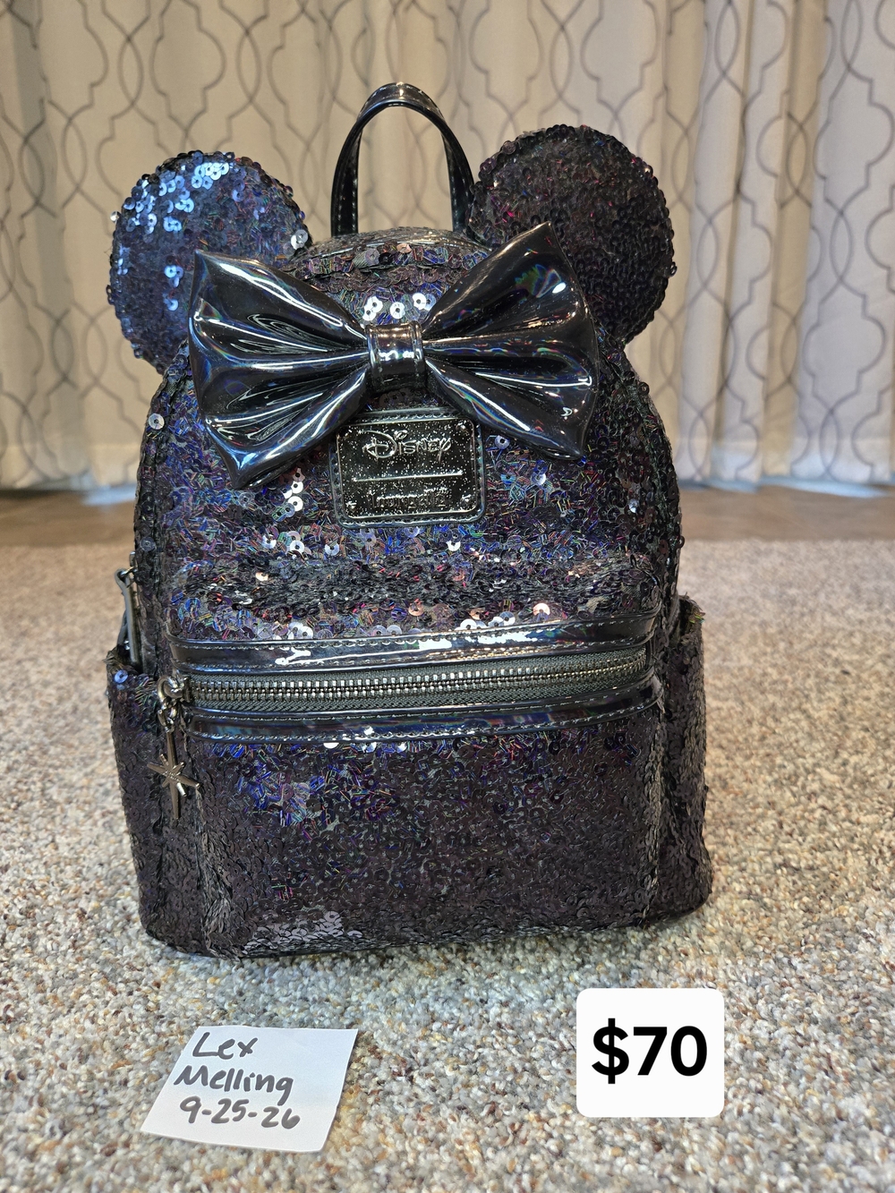Disney Iridescent Sequin Minnie Mouse Mini Backpack - Black/Purple